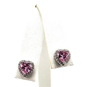 925 Solid Sterling Silver Luxury Pink Heart Stud Earrings